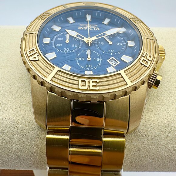 NEW Invicta Pro Diver Luxury Men's Quartz Diver Watch Blue Dial Chronograph Gold - Picture 5 of 9